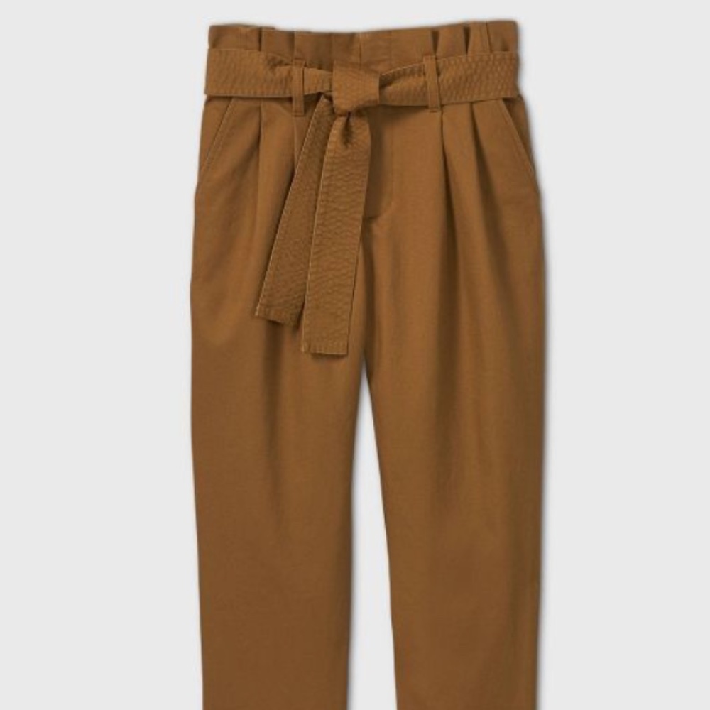 Tie Waist Brown Paperbag pants